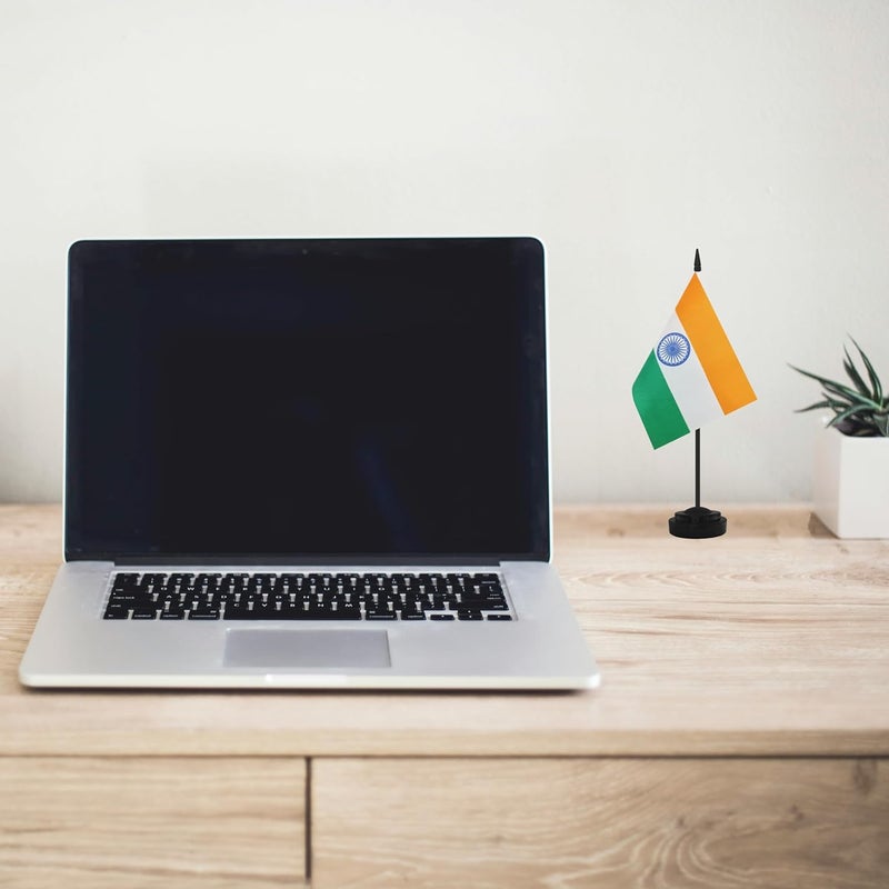 Yamiuo 2 Pack India Desk Flag Set, Indian Desktop Small Miniature Table Office Flag with 12" Black Pole and Black Base, Offices, Classroom, Home, Festival Decoration (India) - Image 5